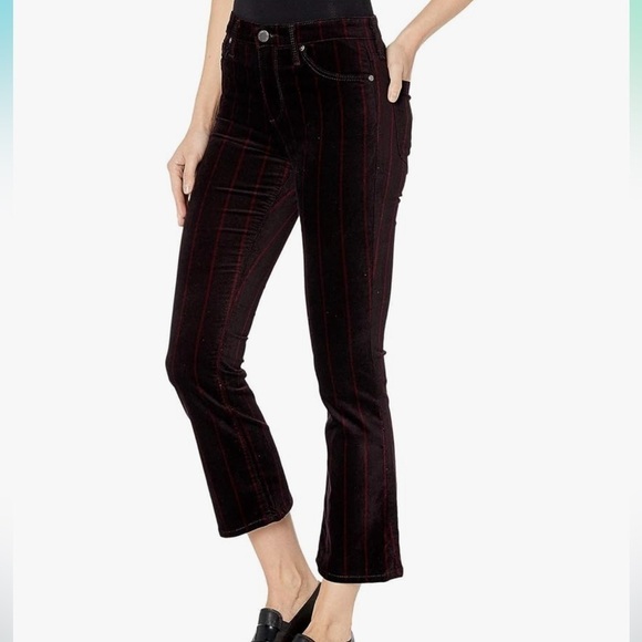 Adriano Goldschmied The Jodi Crop high Rise Slim Flare crop black velvet pants - Picture 2 of 13